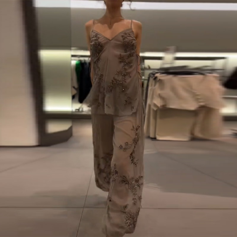 Winter Clothing Uae - 2026 New Women Grey Two-piece Beaded