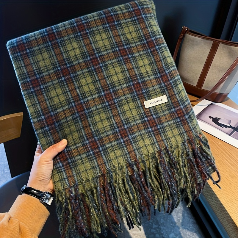Vintage Green Plaid Tassel Sca - مراجعة Cashmere Scarf Wrap وسعره