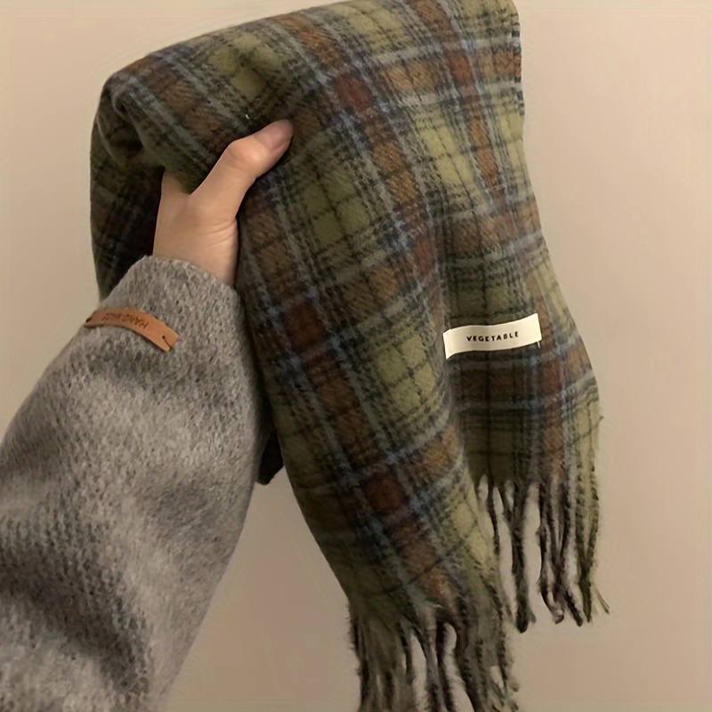 Vintage Green Plaid Tassel Sca - مراجعة Cashmere Scarf Wrap وسعره