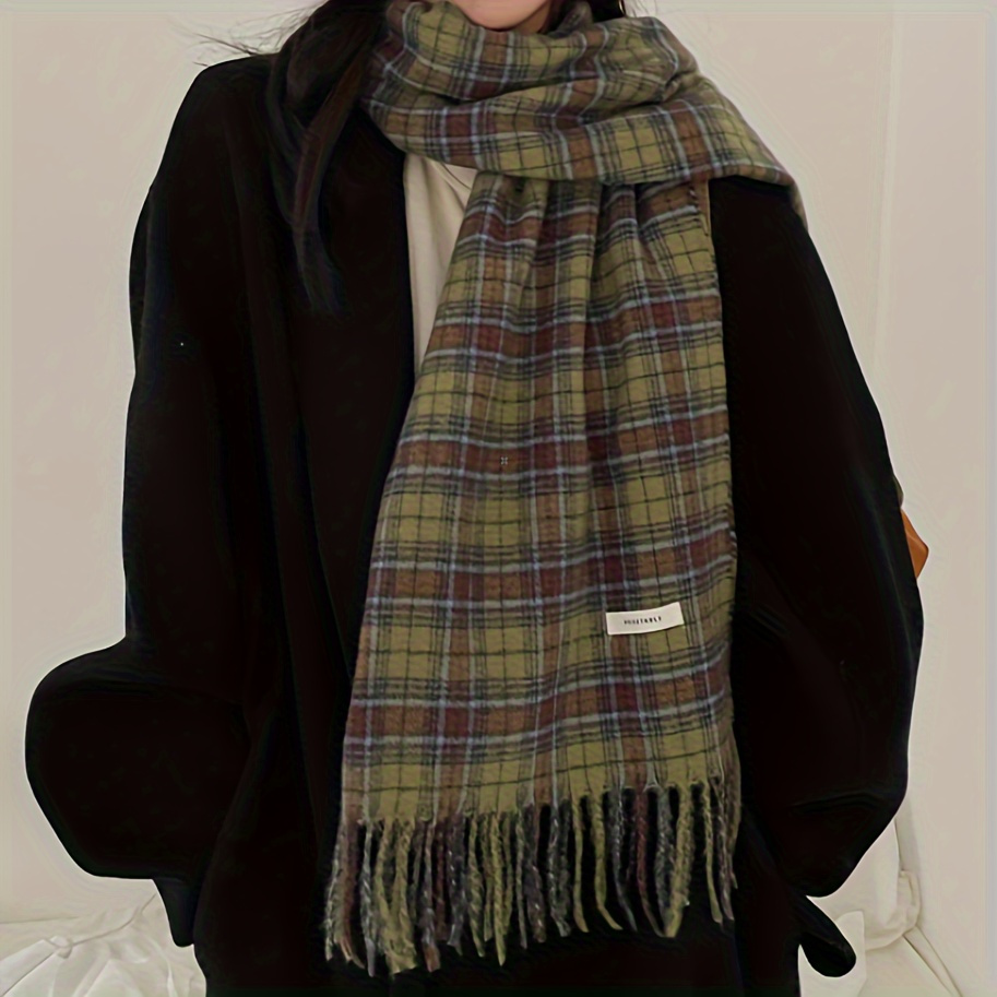 Vintage Green Plaid Tassel Sca - مراجعة Cashmere Scarf Wrap وسعره