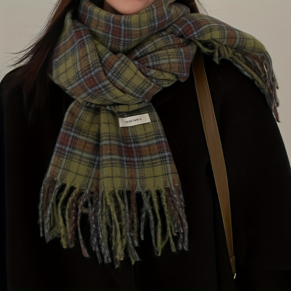Vintage Green Plaid Tassel Sca - مراجعة Cashmere Scarf Wrap وسعره