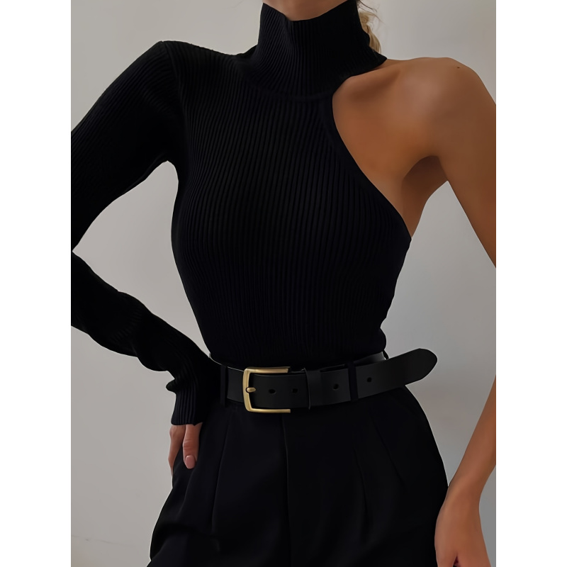 Solid Asymmetric One Shoulder  - مراجعة Winter Clothing For وسعره
