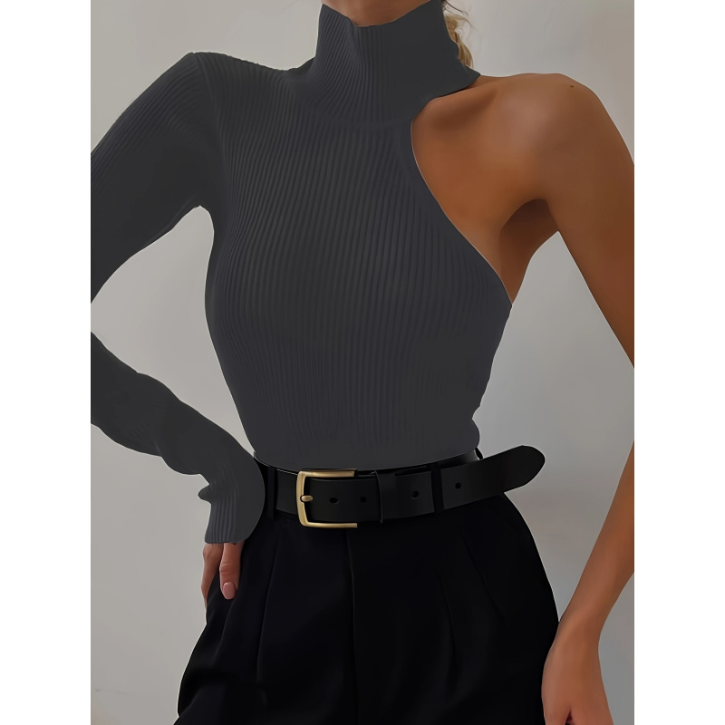 Solid Asymmetric One Shoulder  - مراجعة Winter Clothing For وسعره