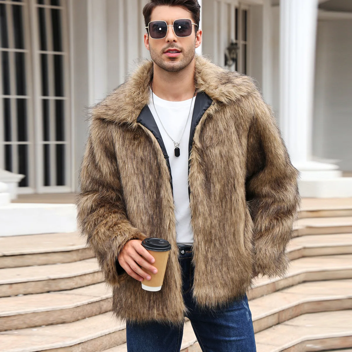 Men Faux Fox Fur Jacket Coat W - مراجعة Winter Clothing Uae وسعره