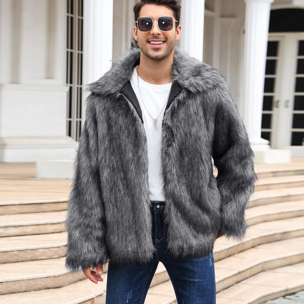 Men Faux Fox Fur Jacket Coat W - مراجعة Winter Clothing Uae وسعره