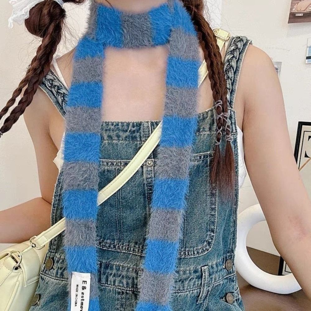Knitted Y2K Girl Stripe Scarf  - مراجعة Winter Clothing Accessories وسعره